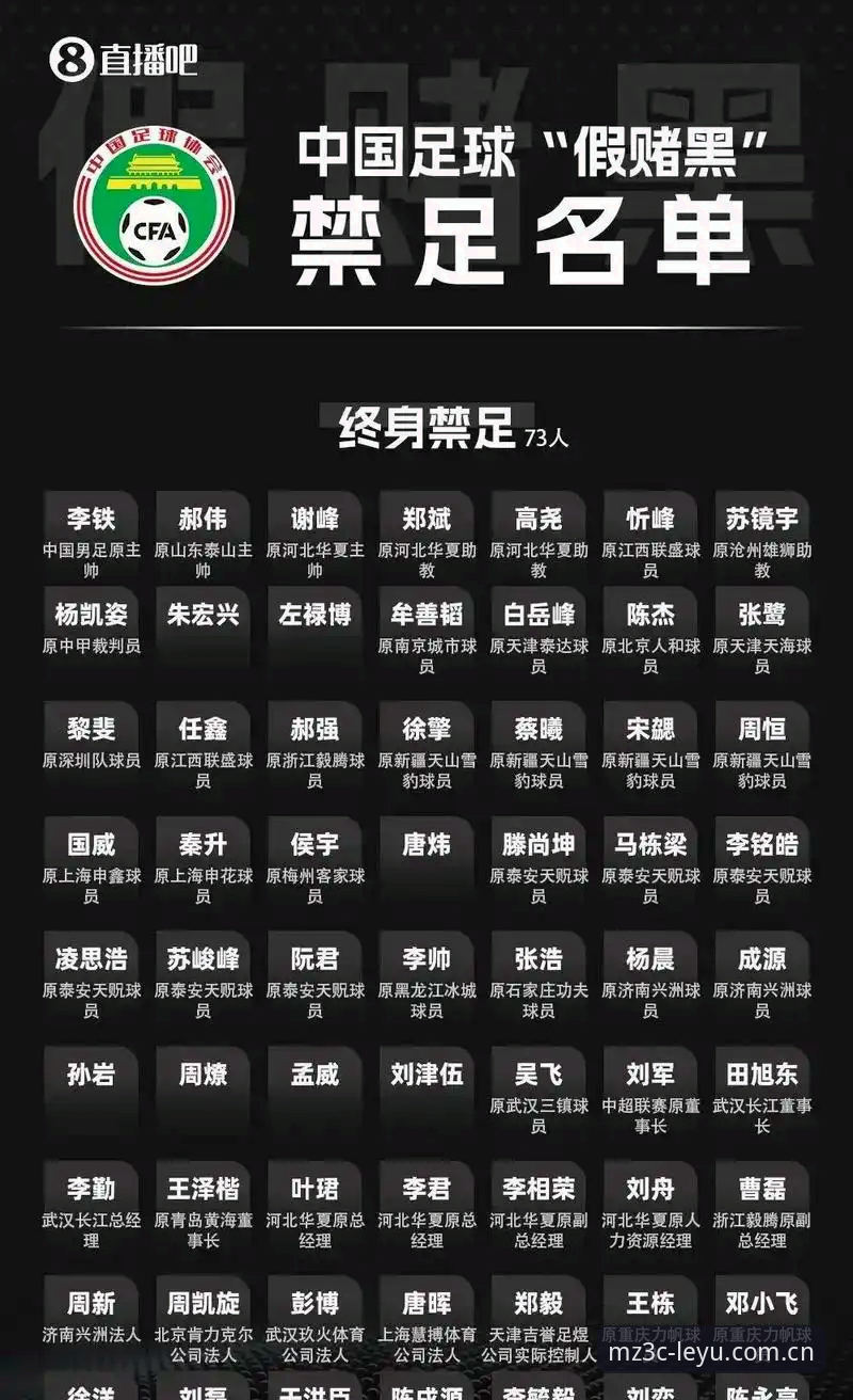 17人终身禁足！中国足协第三批处罚名单的3大行业警示